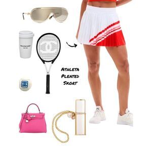 SOLD-SKORT-Athleta White Pleated Tennis Skort with Red Accent